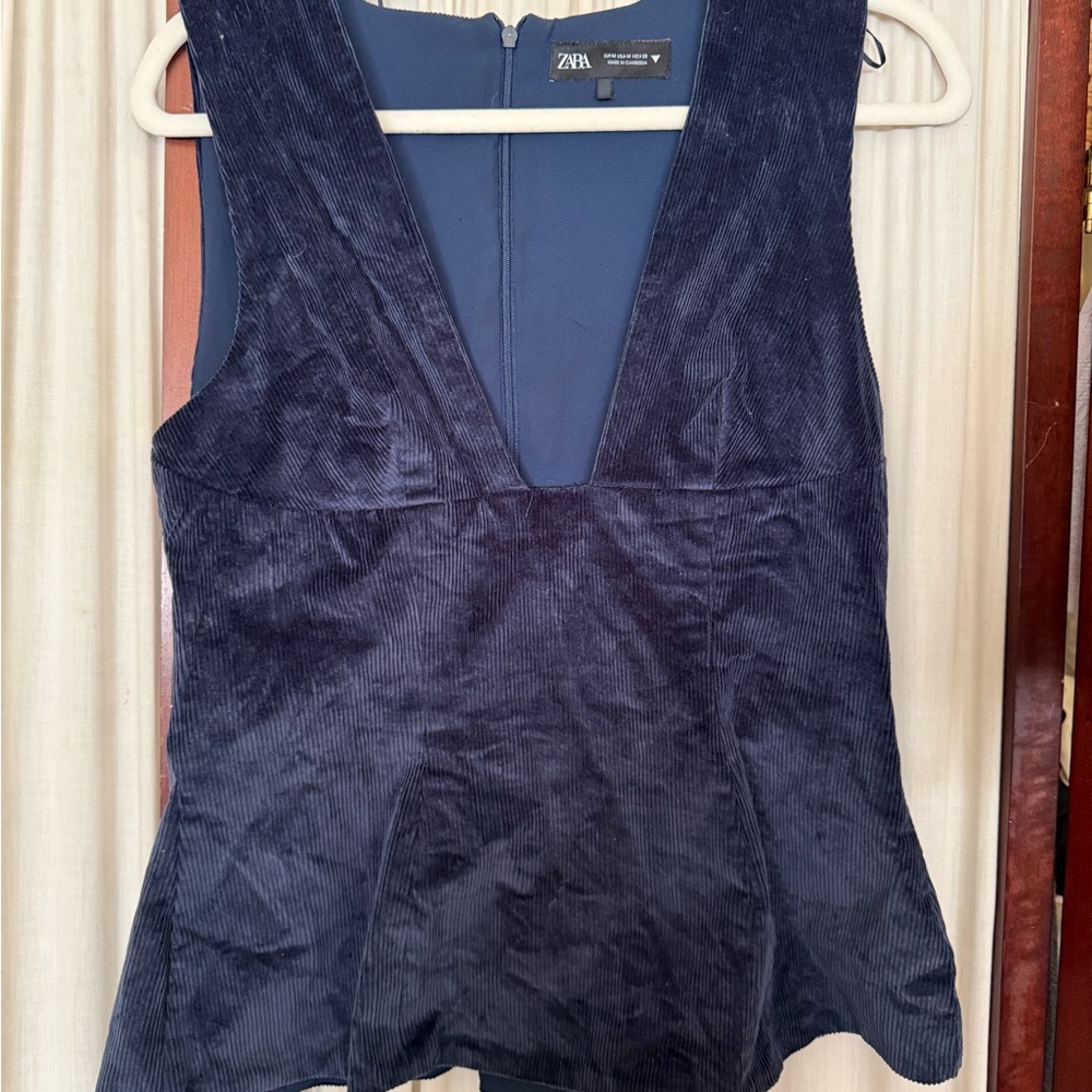 Zara Deep Blue Corduroy Women's Blouse